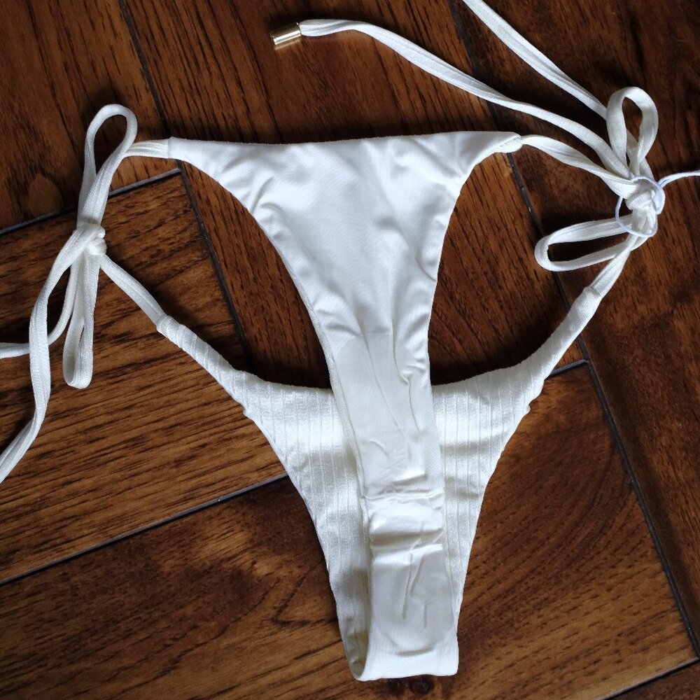 NWT Monday Swimwear Palma Bottom โ Petite (P) โจ Ivory (Shiny Rib) - Picture 8 of 10